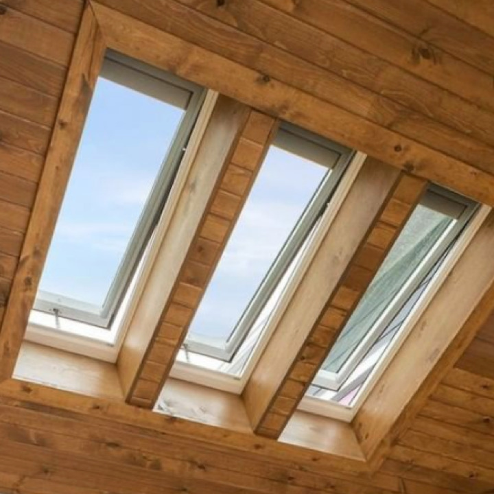 Photograph of ceiling with skylights